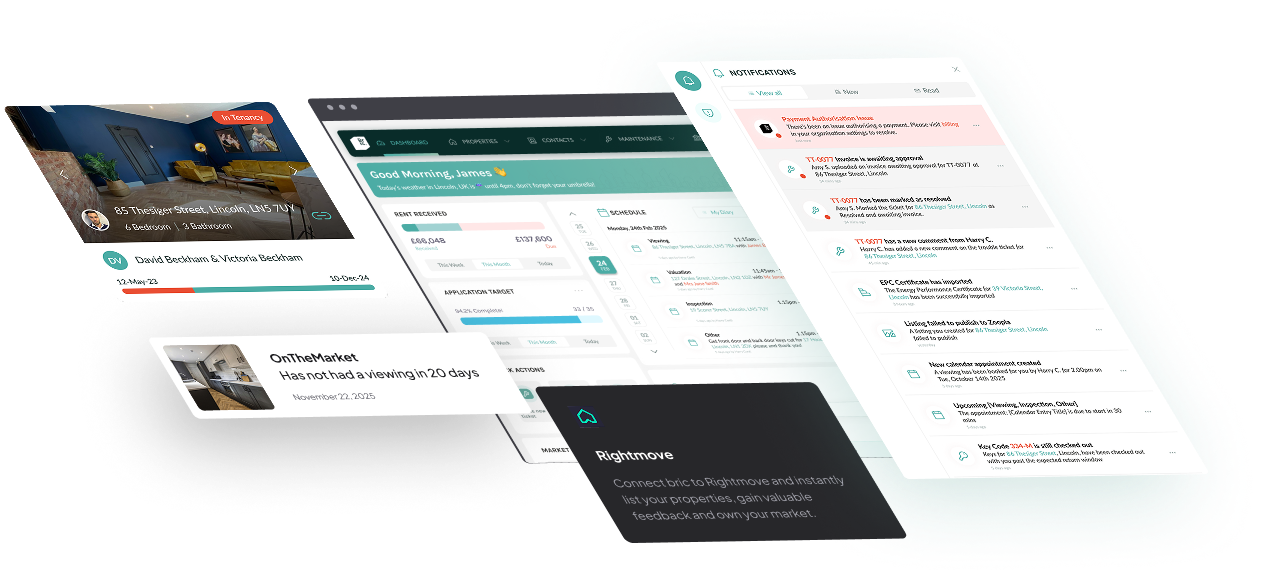 Dashboard showcasing integrations with Rightmove and OnTheMarket