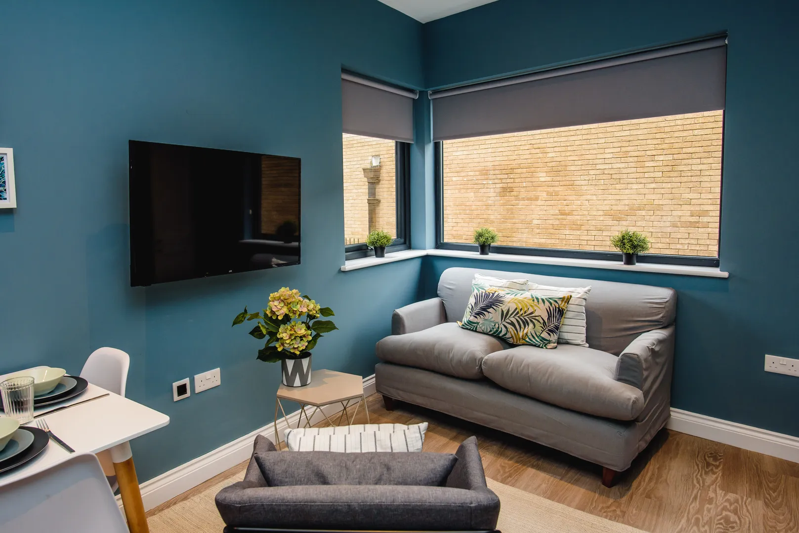 Living Room with Blue Walls