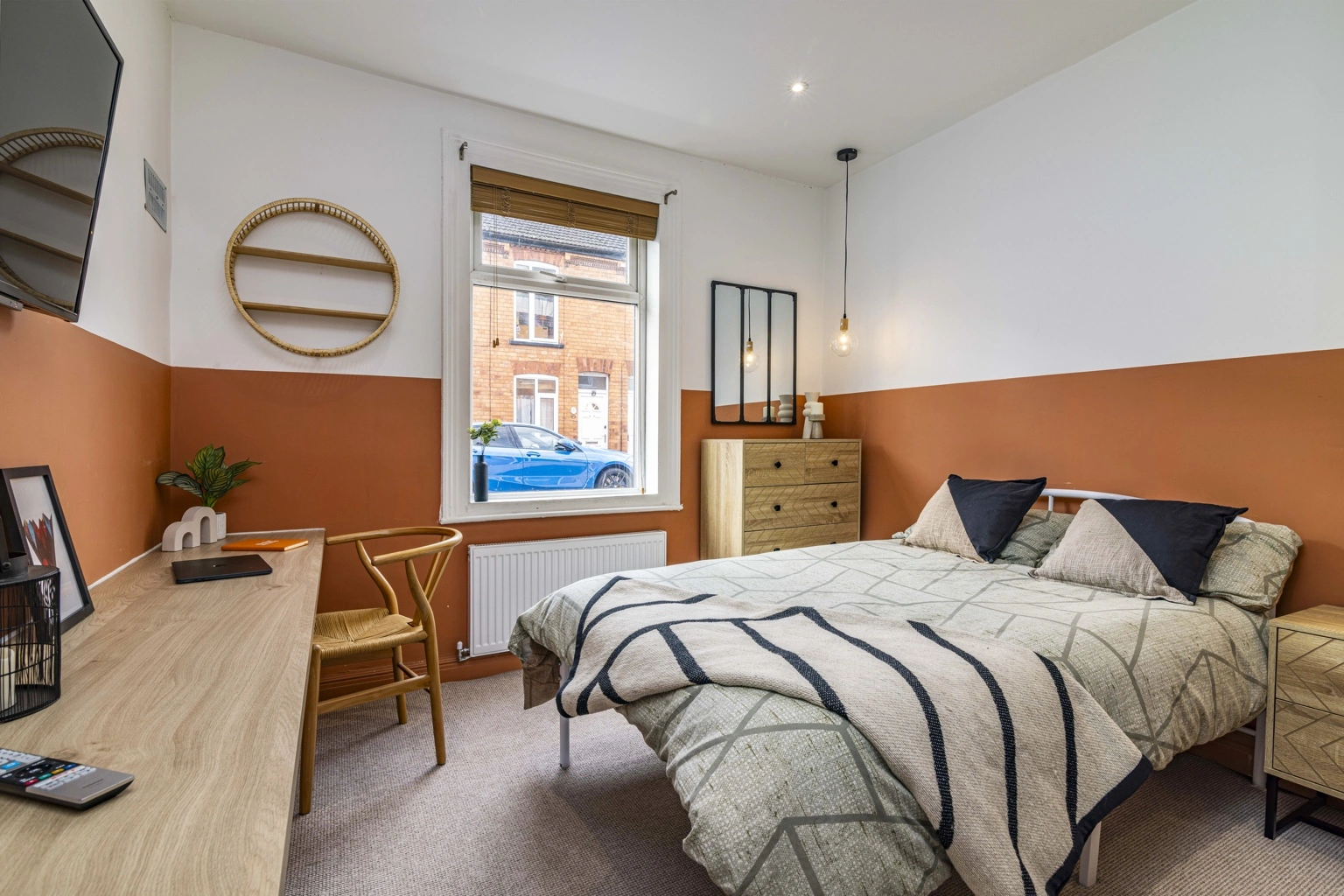 Modern student bedroom with study area